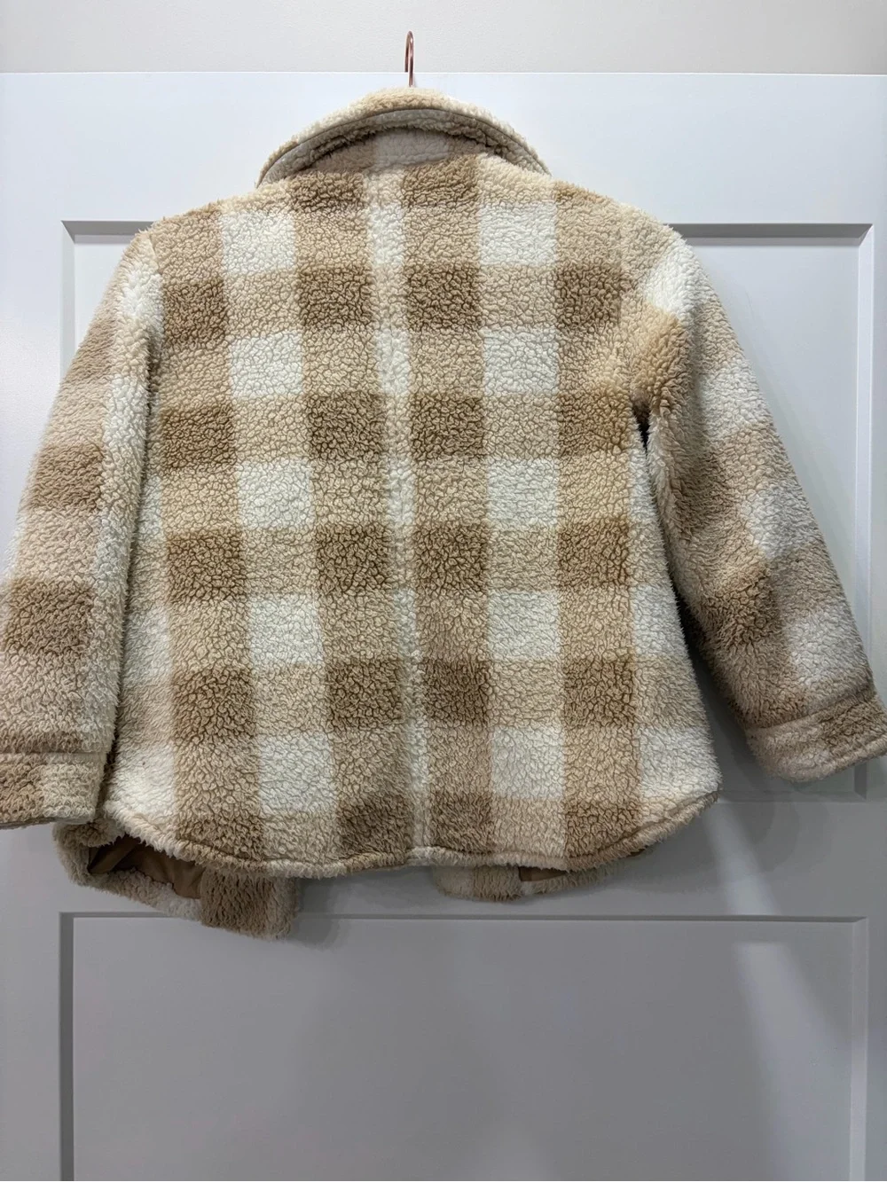 Urban Republic Kids Edition Chunky Cozy Sherpa Shacket Jacket - Beige Plaid - Picture 4 of 4